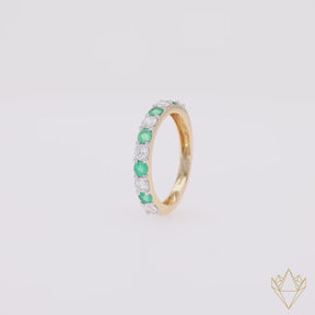 18ct Yellow Gold 0.54cts Diamond & Emerald Claw Set Eternity Ring - 360 Video