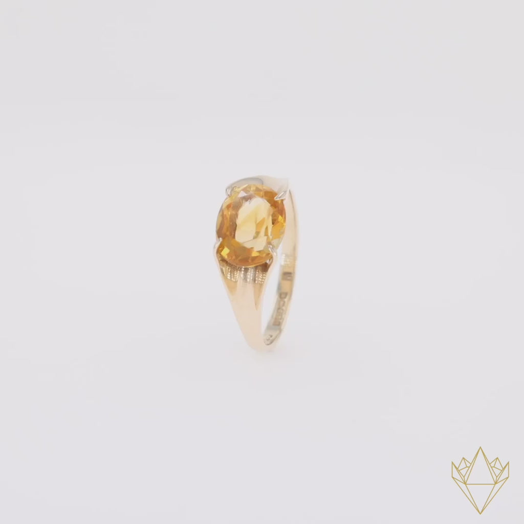 9ct Yellow Gold Horizontal Set Oval Cut Citrine Solitaire Ring - 360 Video