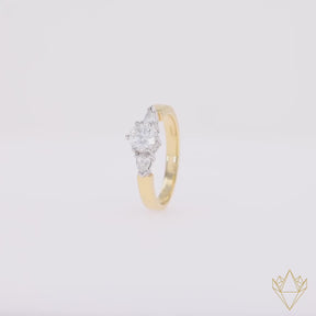 18ct Yellow Gold Round Brilliant & Pear Cut 0.77ctw Diamond Trilogy Ring - 360 Video