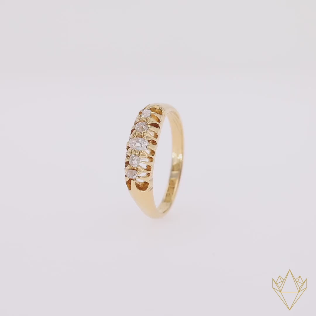 18ct Yellow Gold Old Mine Cut Diamond Five Stone Victorian Ring - 360 Video