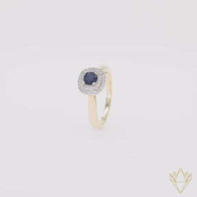 9ct Yellow Gold Sapphire & Diamond Double Halo Ring - 360 Video