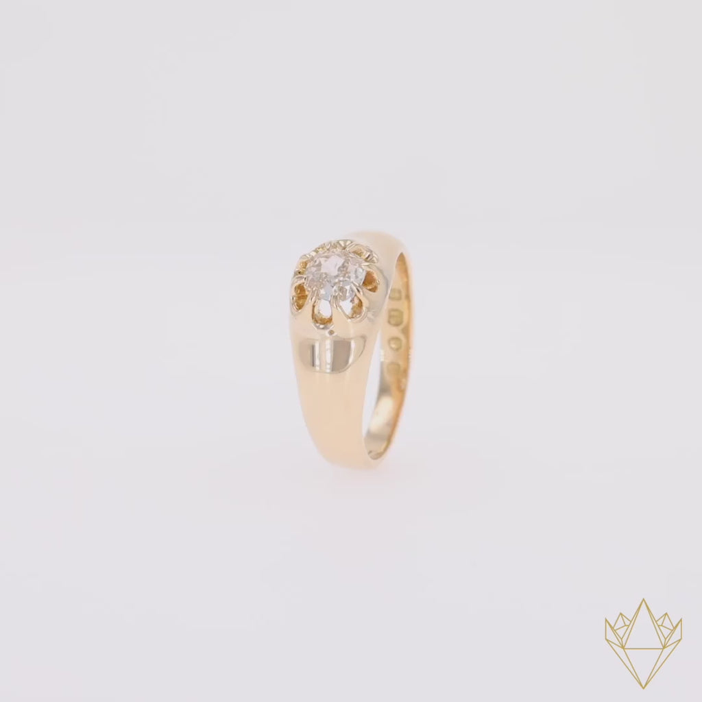 18ct Yellow Gold Old Mine Cut Diamond Set Gypsy Ring - 360 Video