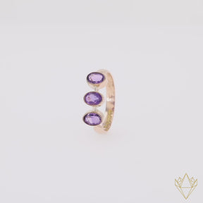 9ct Rose Gold Oval Shaped Amethyst Trilogy Ring - 360 Video