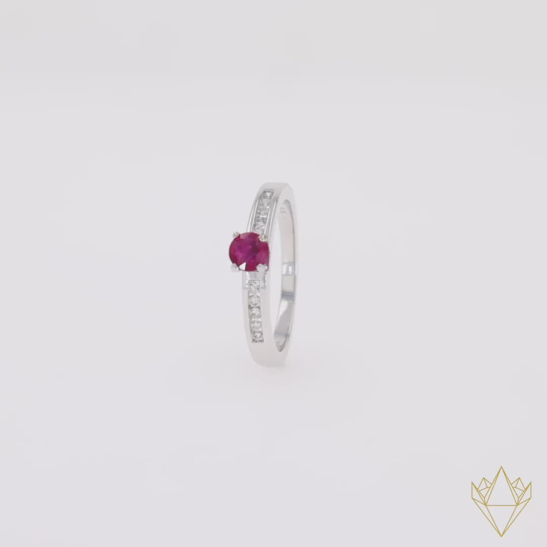 18ct White Gold Ruby & Diamond Channel Set Shoulders Solitaire Ring - 360 Video