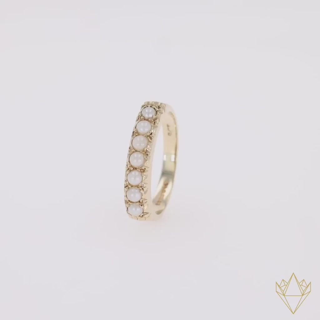 9ct Yellow Gold Cultured Pearl Seven Stone Ring - 360 Video