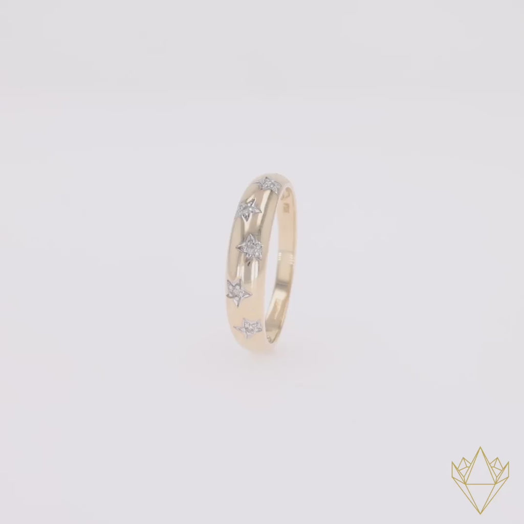 9ct Yellow Gold Star Set Diamond Ring - 360 Video