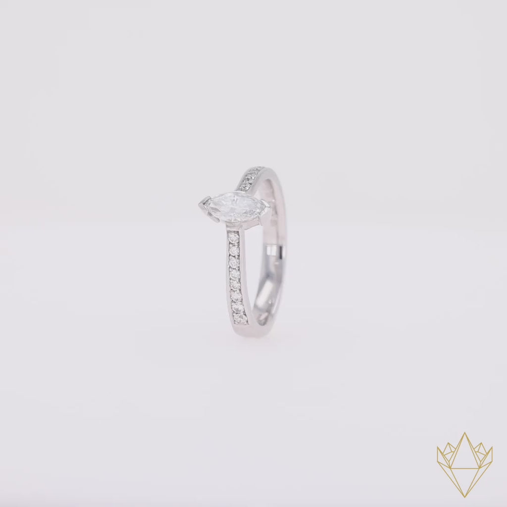 18ct White Gold Marquise Cut 0.61ctw Diamond Solitaire Ring - 360 Video