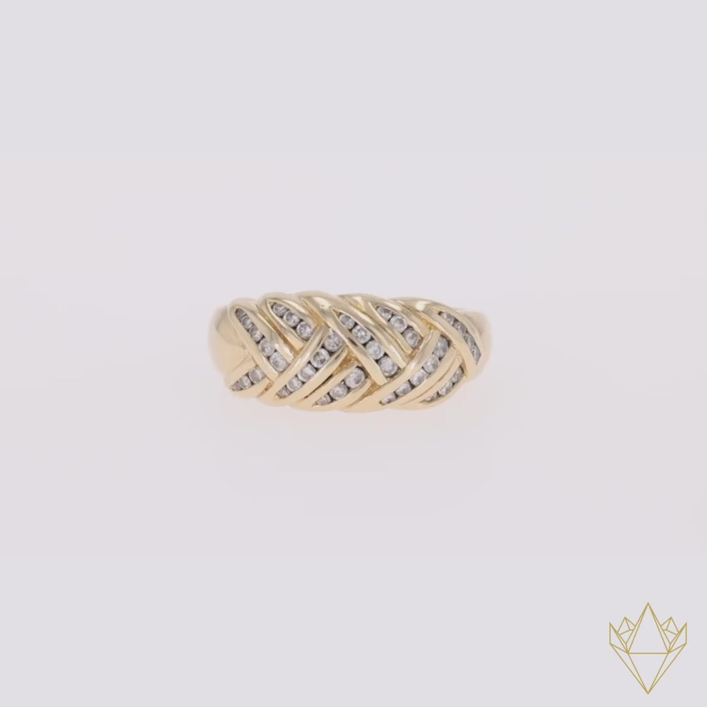18ct Yellow Gold Diamond Set Weave Bombé Ring - Video