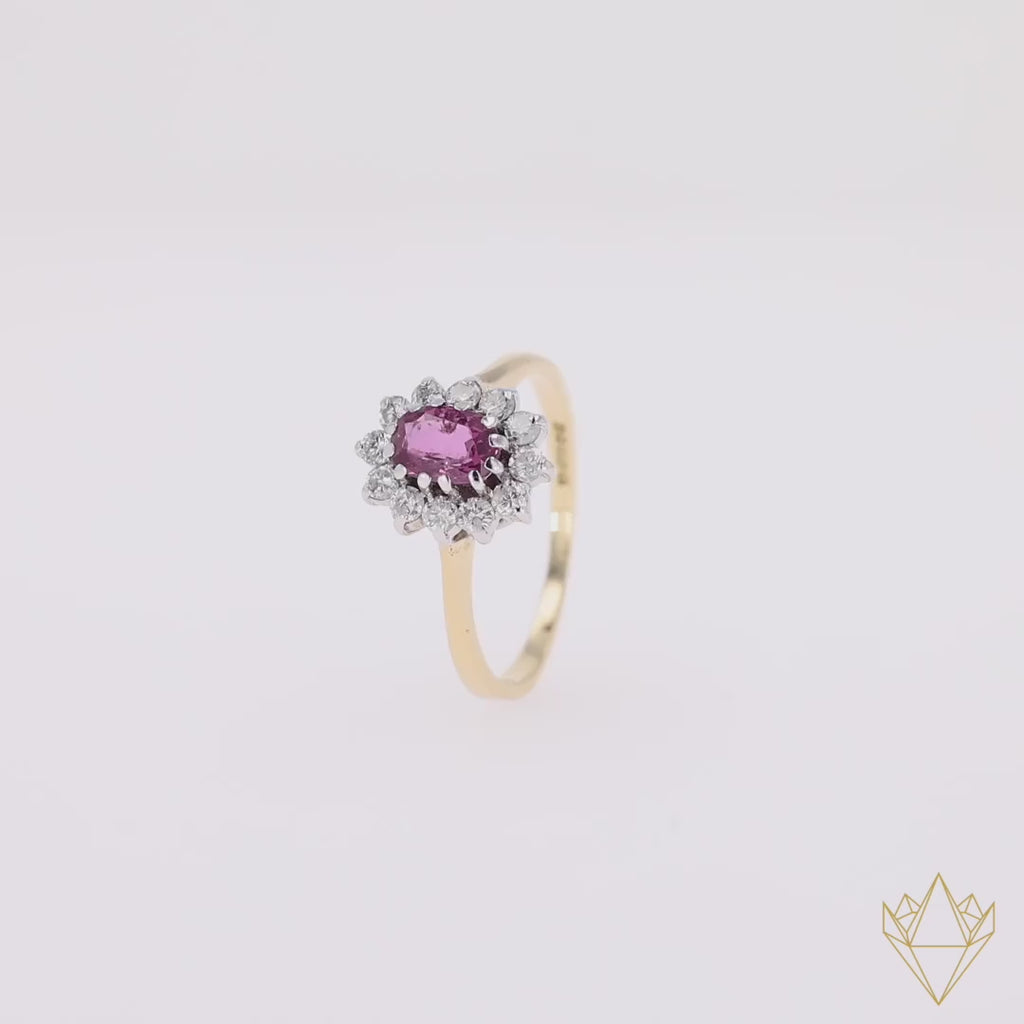 18ct Yellow Gold Ruby & Diamond Cluster Ring - 360 Video