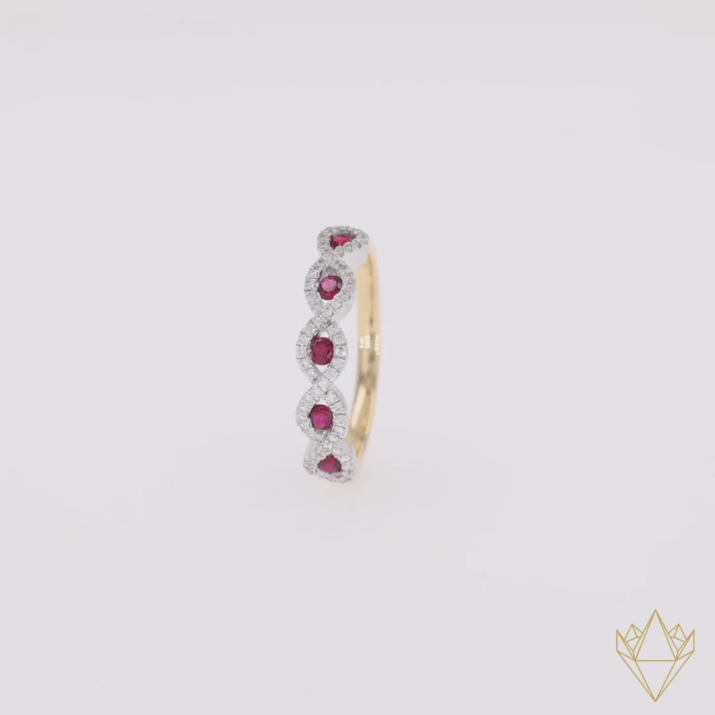 18ct Yellow Gold Ruby & Diamond Infinity Ring - 360 Video