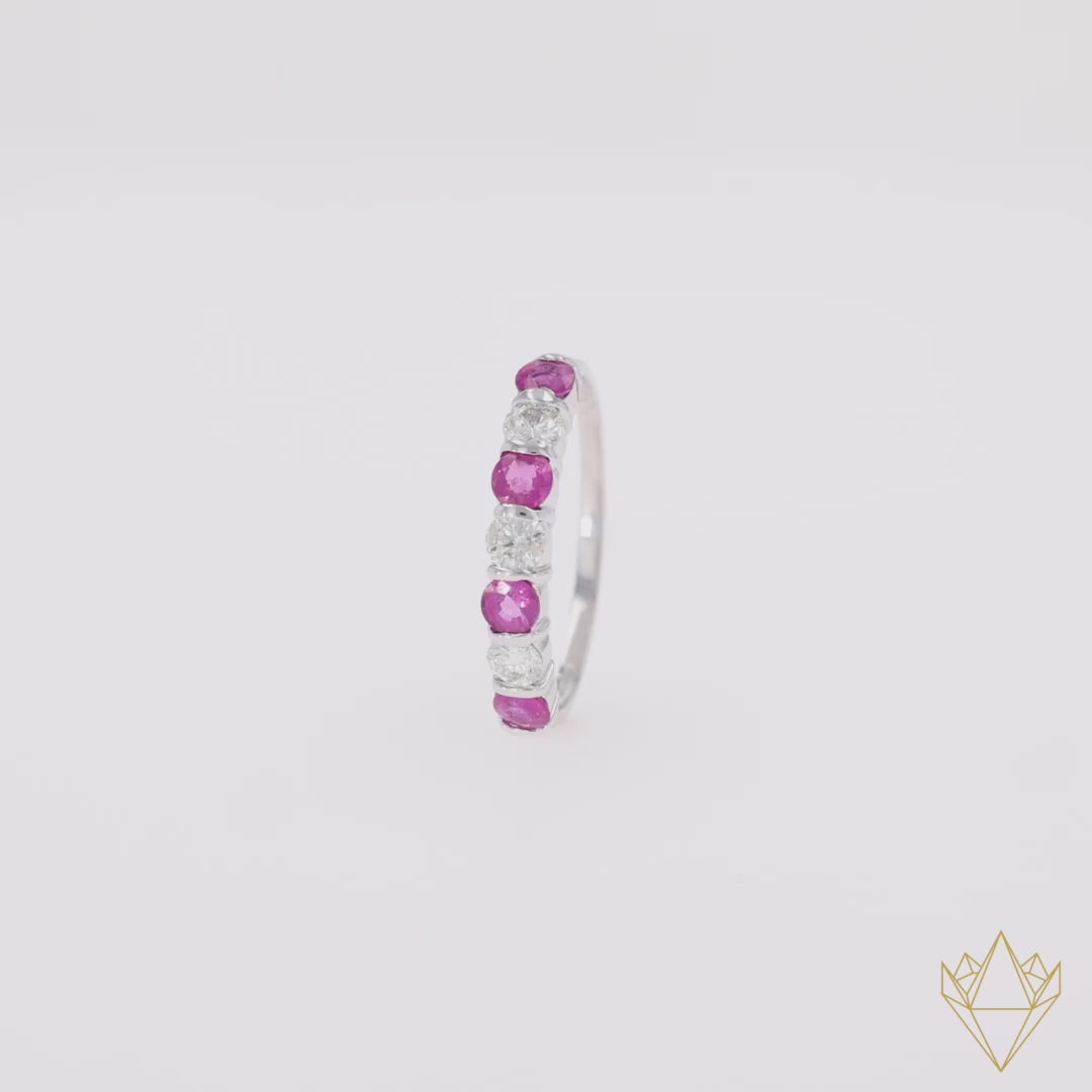 9ct White Gold Ruby & Diamond Seven Stone Ring - 360 Video