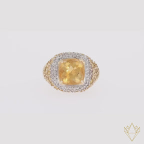 14ct Yellow Gold Citrine & Diamond Bombé Ring - Video