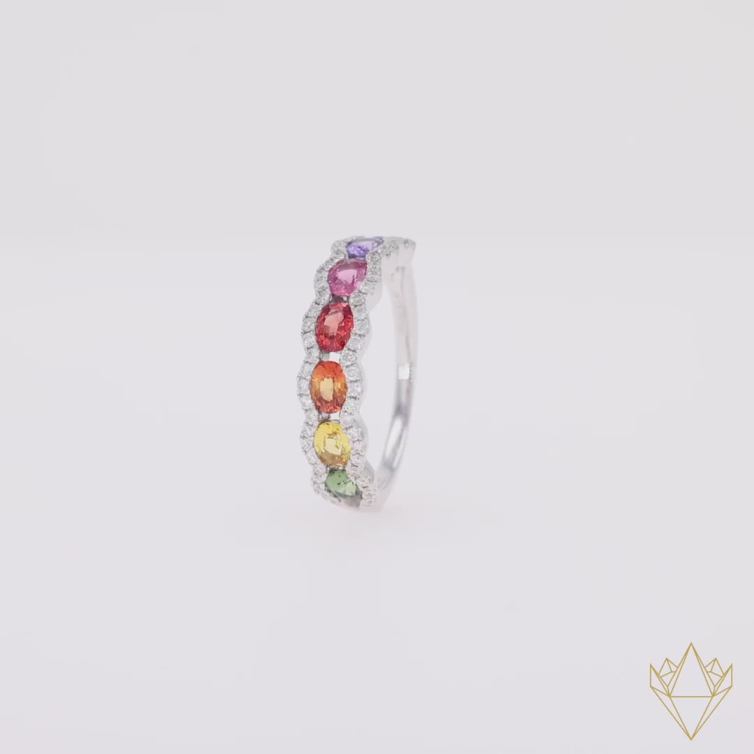 18ct White Gold Fancy Sapphire & Diamond Scalloped Eternity Ring - 360 Video