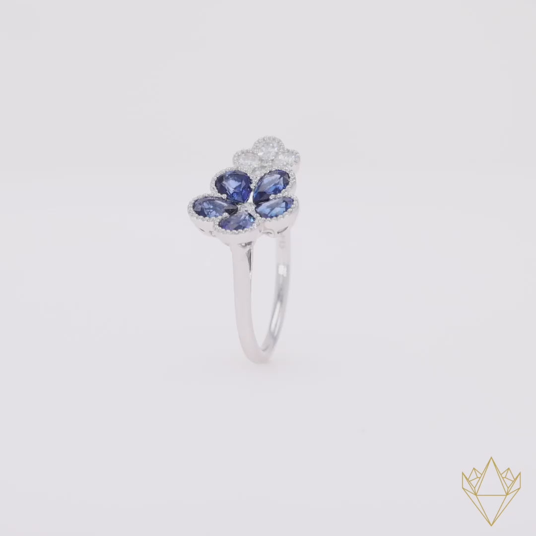 18ct White Gold Sapphire & Diamond Flower Toi-et-Moi Ring - 360 Video