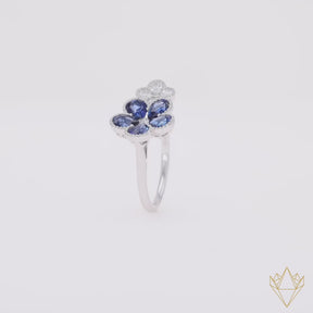 18ct White Gold Sapphire & Diamond Flower Toi et Moi Ring - 360 Video