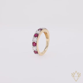 18ct Yellow Gold Ruby & 0.82cts Diamond Mille-Grain Set Eternity Ring - 360 Video