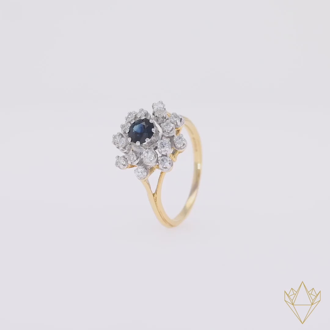 18ct Yellow Gold Sapphire & Diamond Celestial Cluster Ring - 360 Video