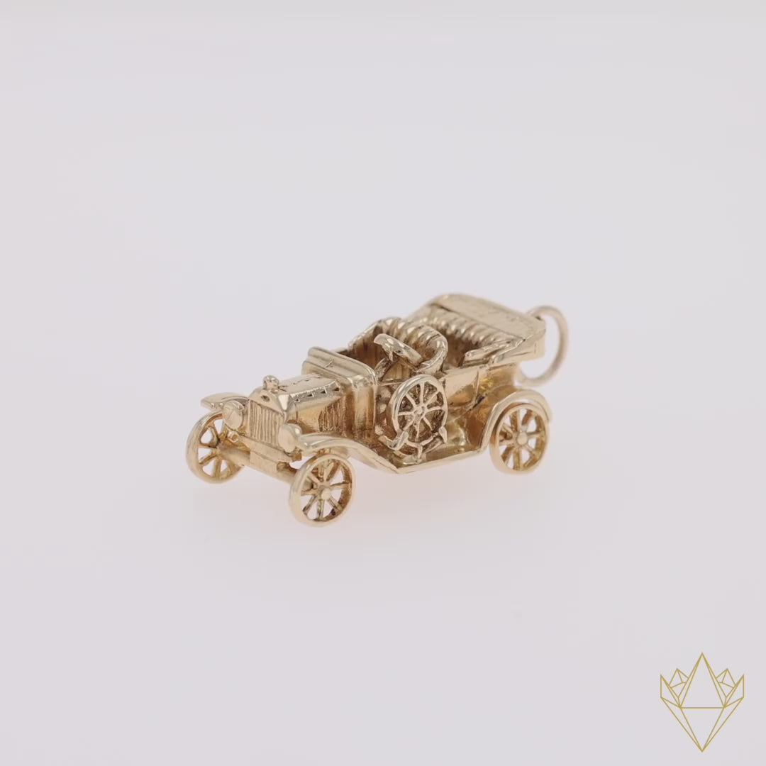 9ct Yellow Gold 4 Seater Open Tourer Car Charm - 360 Video