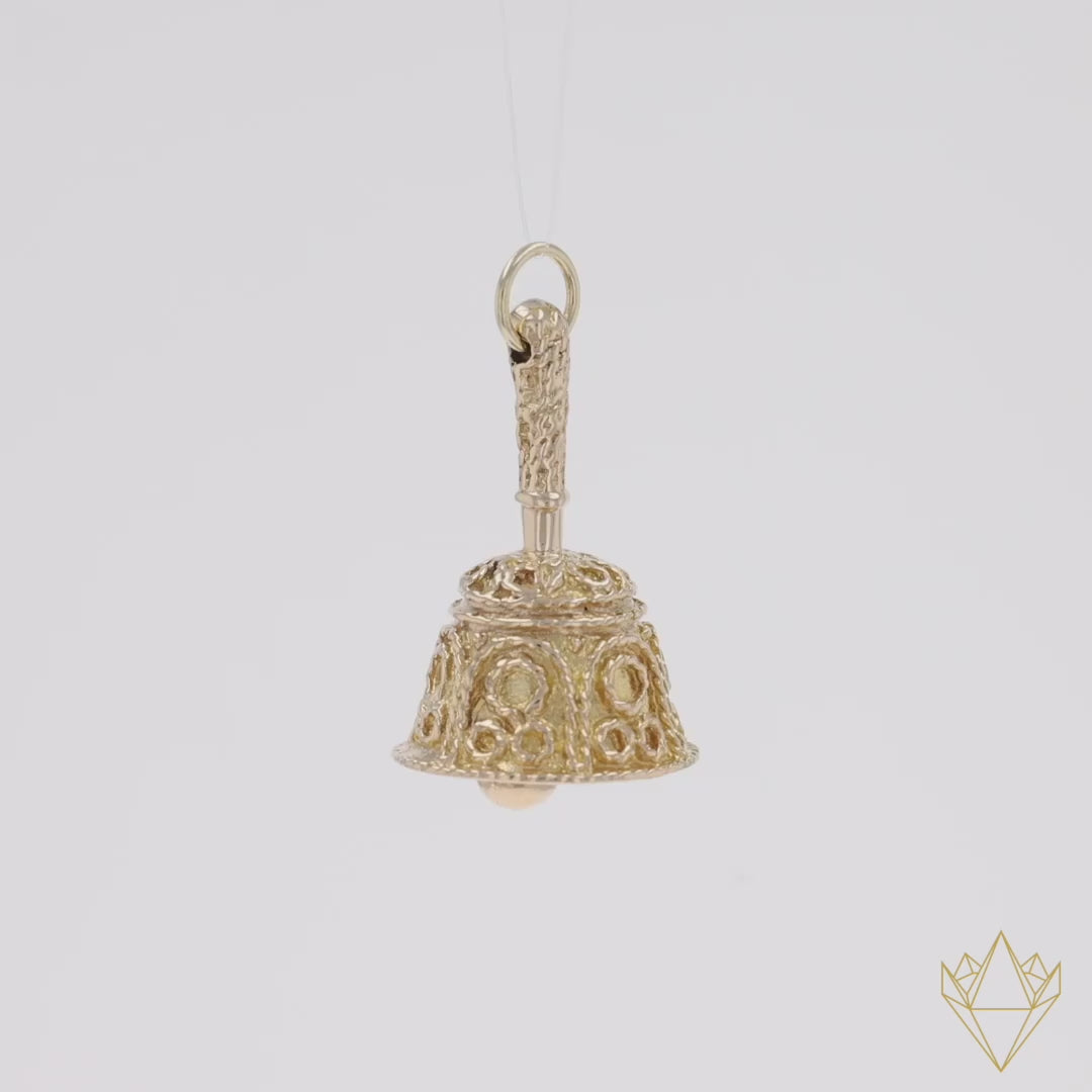 9ct Yellow Gold Ringing Bell Charm - 360 Video
