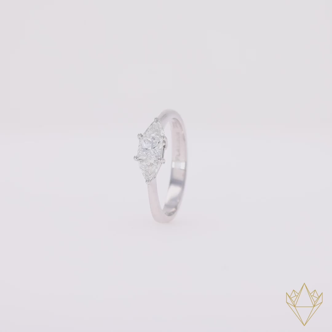 Platinum Princess & Trilliant Cut 0.75ctw Diamond Trilogy Ring - 360 Video