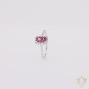 18ct White Gold Cushion Cut Pink Tourmaline & Diamond Ring - 360 Video