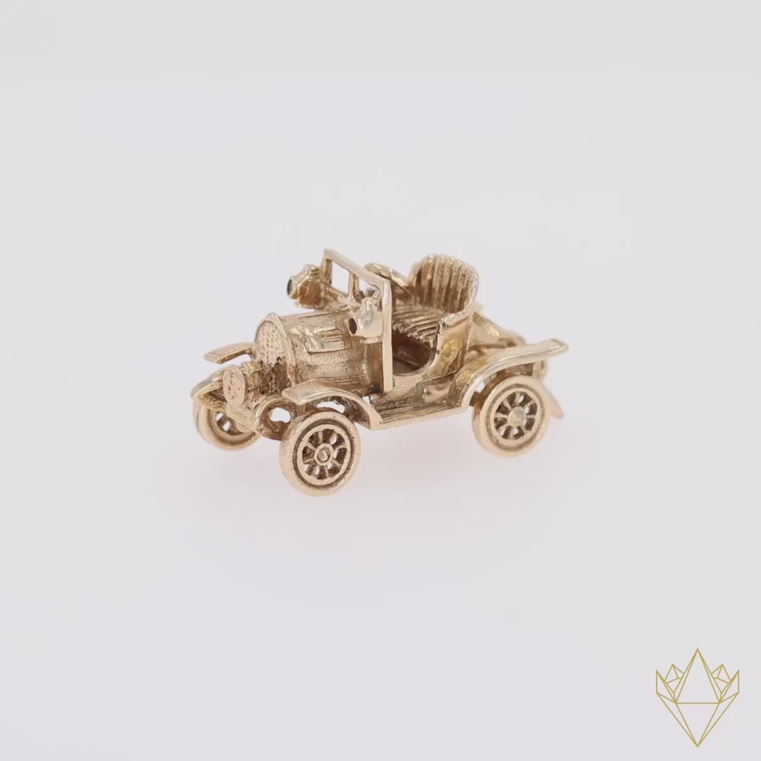 9ct Yellow Gold 1 Seat Open Tourer Car Charm - 360 Video