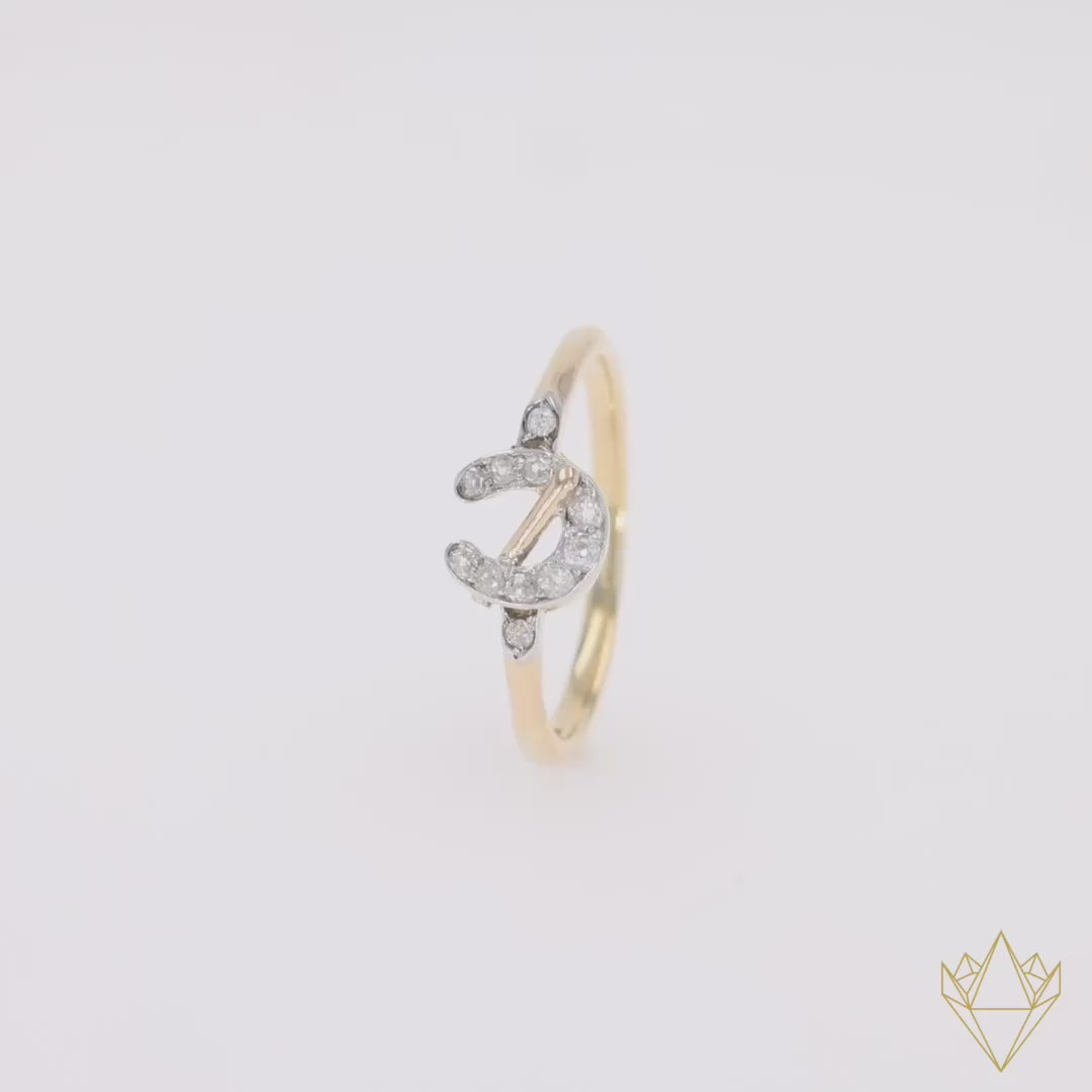 Un-hallmarked 18ct Yellow Gold Old Cut Diamond Horseshoe Ring - 360 Video