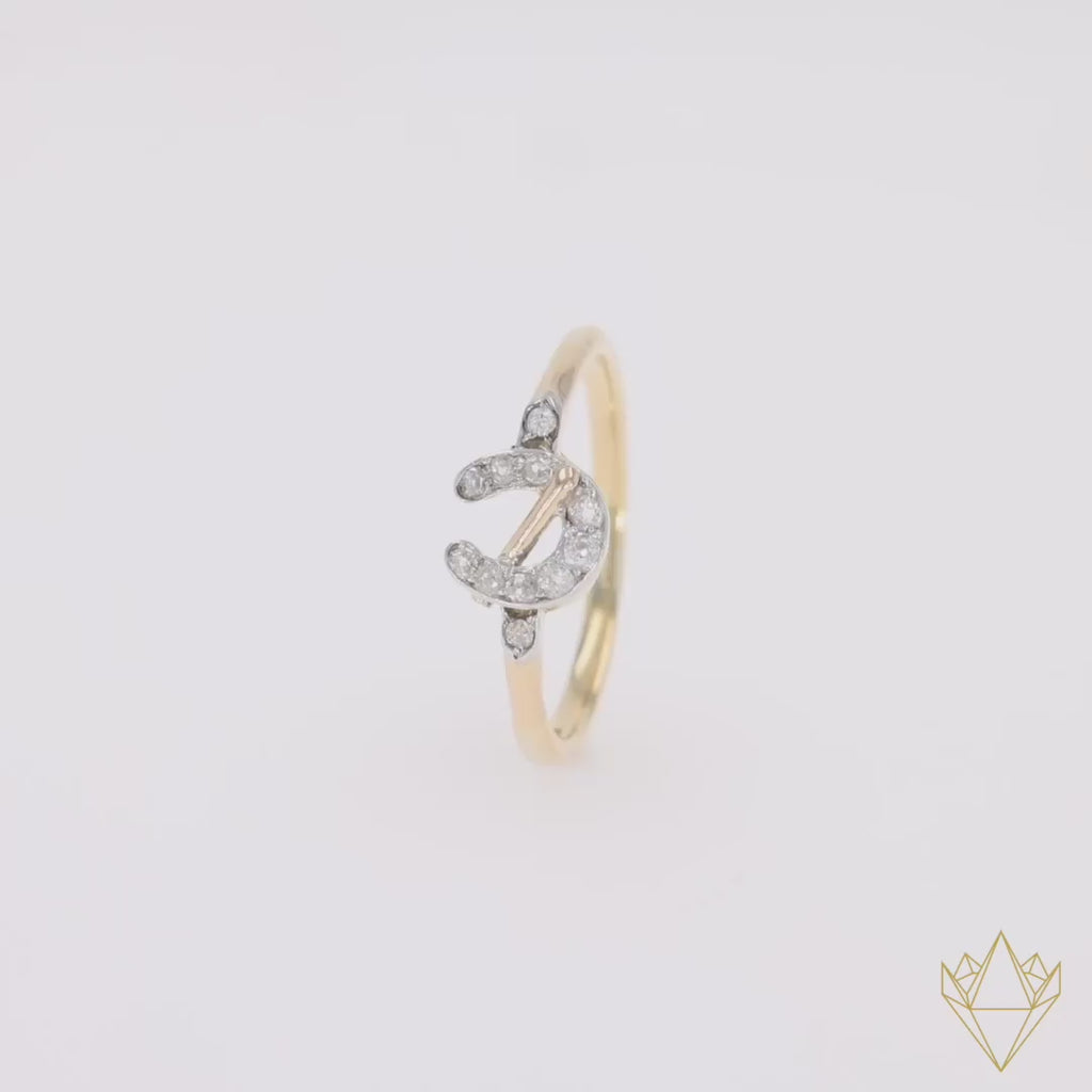 Un-hallmarked 18ct Yellow Gold Old Cut Diamond Horseshoe Ring - 360 Video