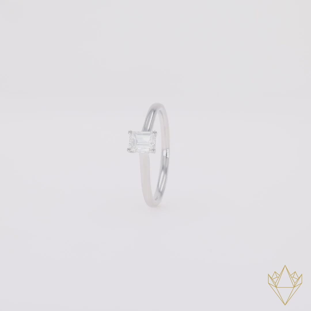 360 Video Platinum Emerald Cut Diamond Solitaire 0.50ct Ring