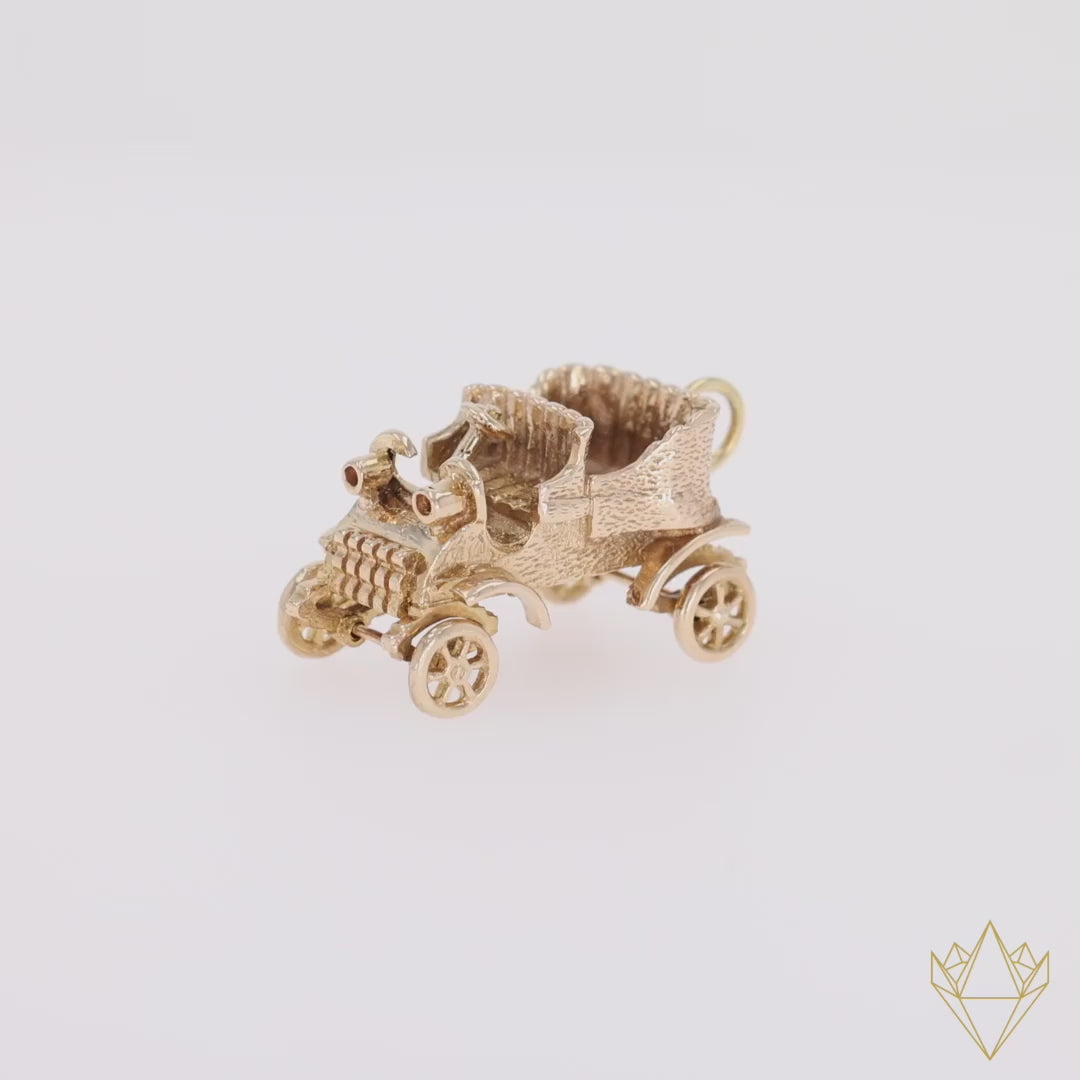 9ct Yellow Gold Vintage Touring Car Charm - 360 Video