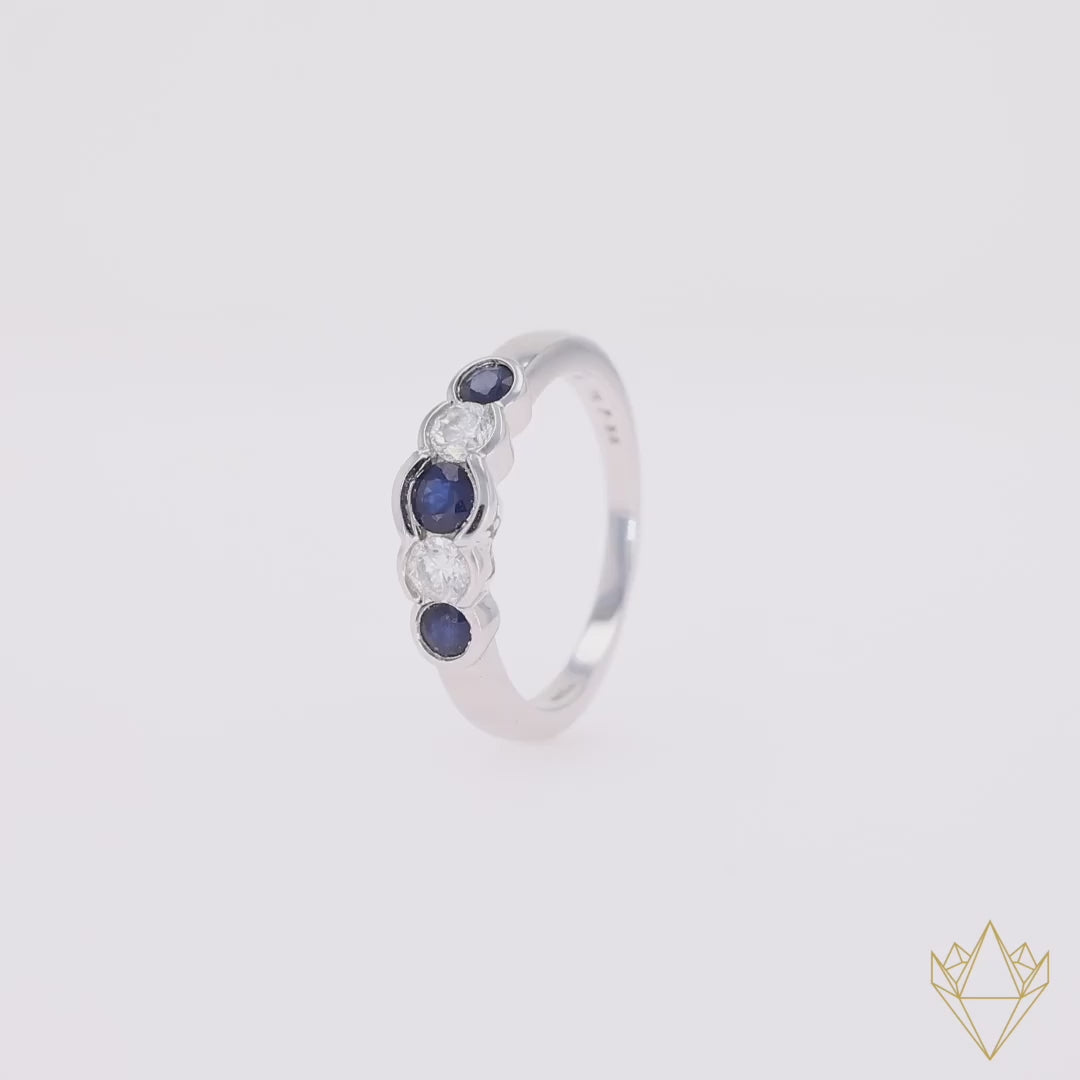 9ct White Gold Sapphire & Diamond Bezel Set Five Stone Ring - 360 Video