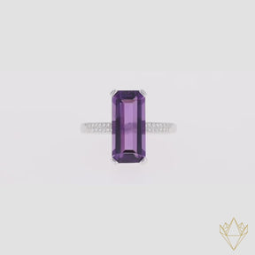 9ct White Gold Long Octagon Shaped Amethyst & Diamond Cocktail Ring - 360 Video
