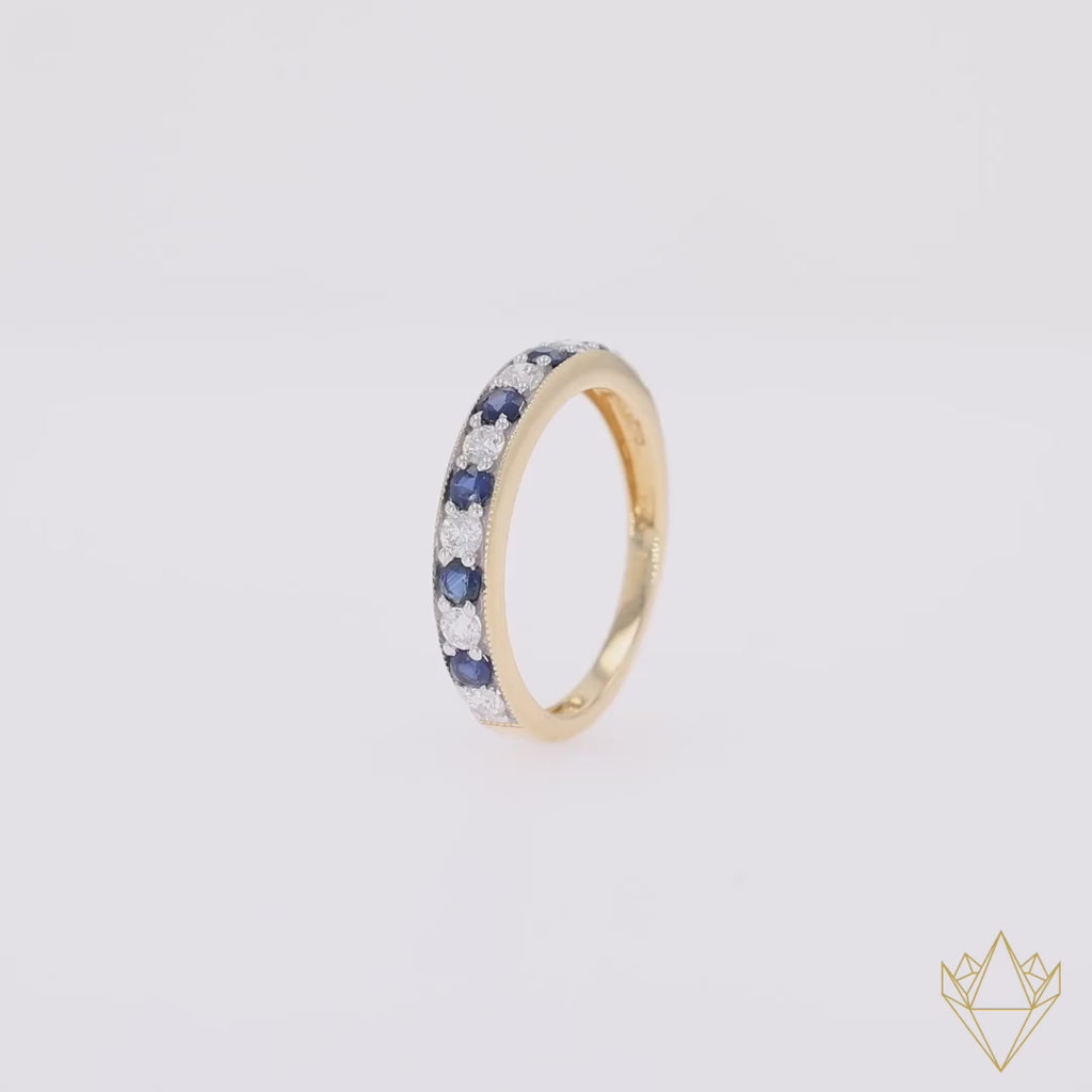 18ct Yellow Gold 0.40cts Diamond & Sapphire Mille-Grain Set Eternity Ring - 360 Video