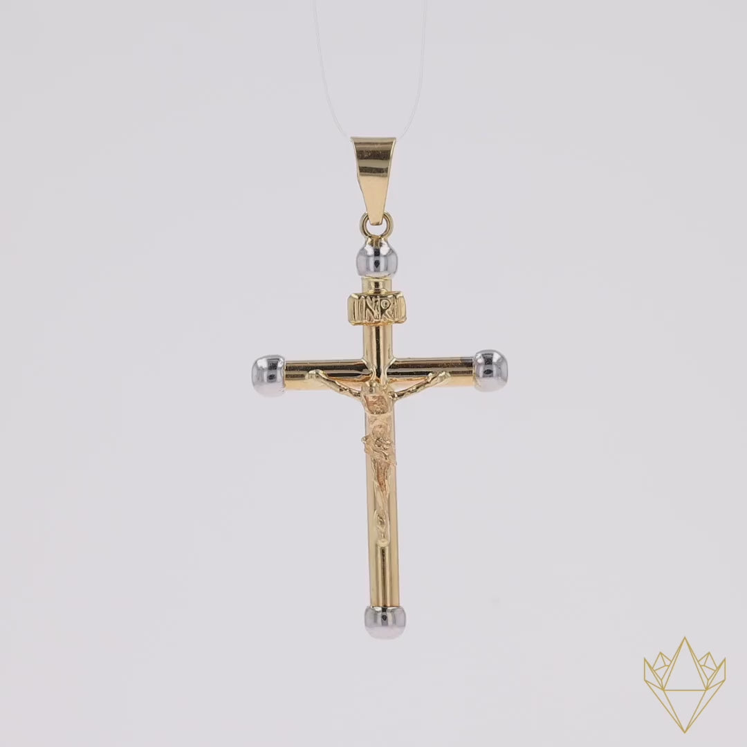 18ct Yellow & White Gold Crucifix Cross Pendant - 360 Video