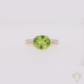 9ct Yellow Gold Oval Cut Peridot & Diamond Solitaire Ring - Video