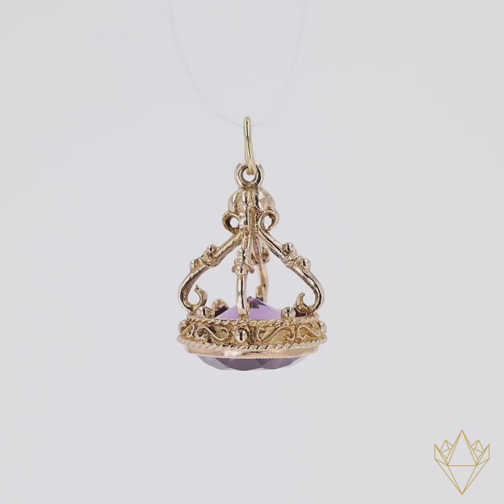 9ct Yellow Gold Amethyst Watch Fob - 360 Video
