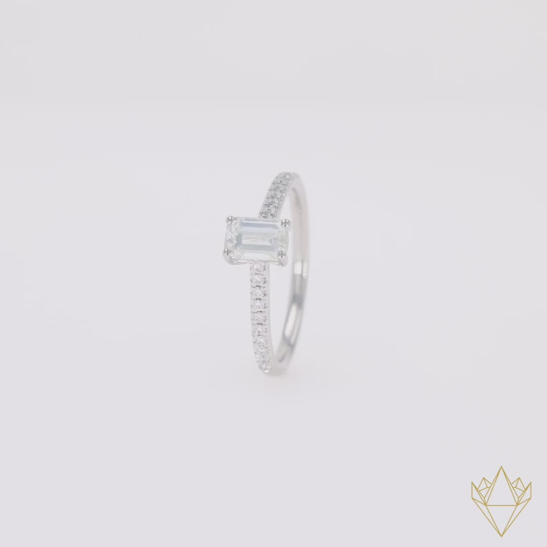 Platinum Emerald Cut Diamond Solitaire & Shoulder 1.06ctw Ring - Video