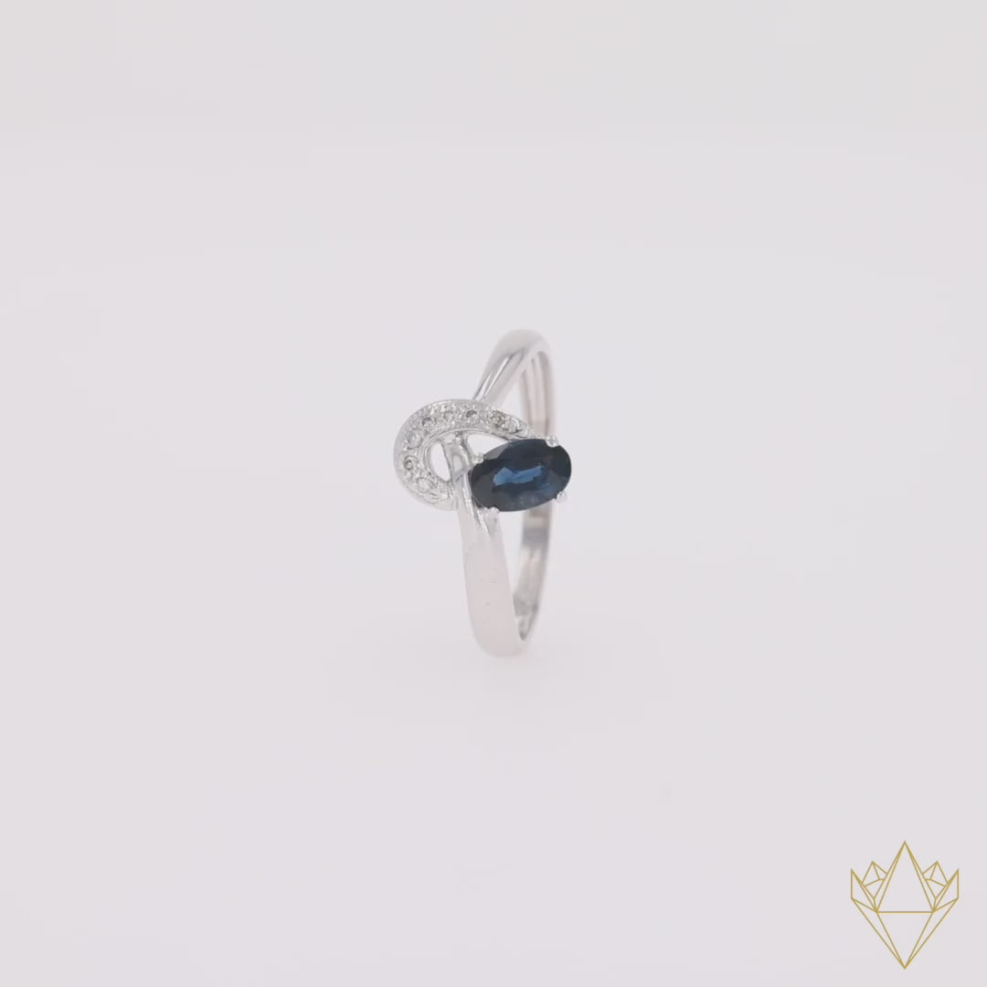 18ct White Gold Sapphire & Diamond Ribbon Ring - 360 Video