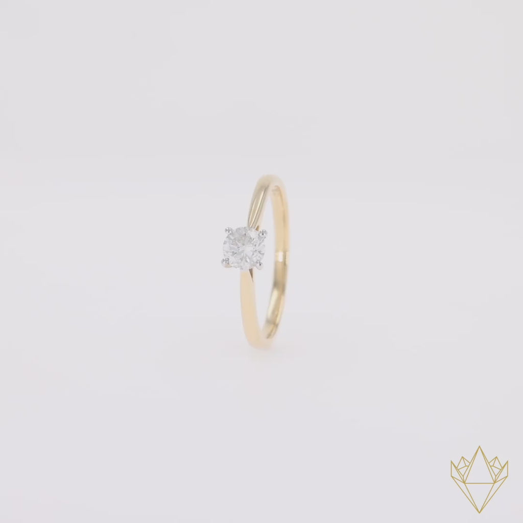 360 Video 18ct Two Colour Gold Round Brilliant Cut Diamond Solitaire 0.50ct Ring