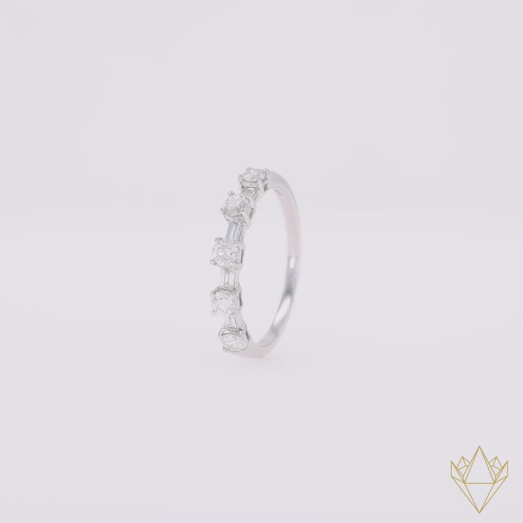 18ct White Gold Round & Baguette Cut 0.70cts Diamond Eternity Ring - 360 Video