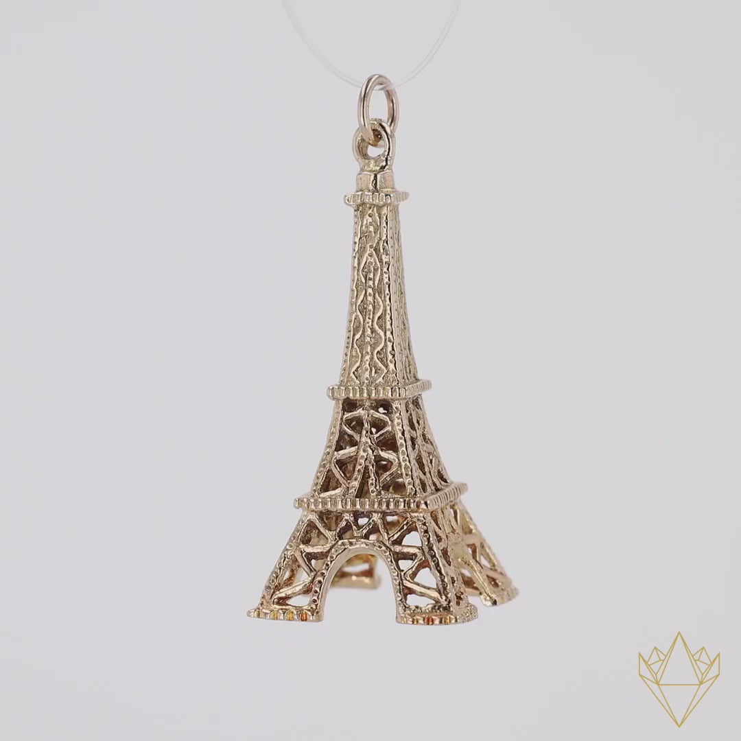 9ct Yellow Gold Eiffel Tower Charm - 360 Video