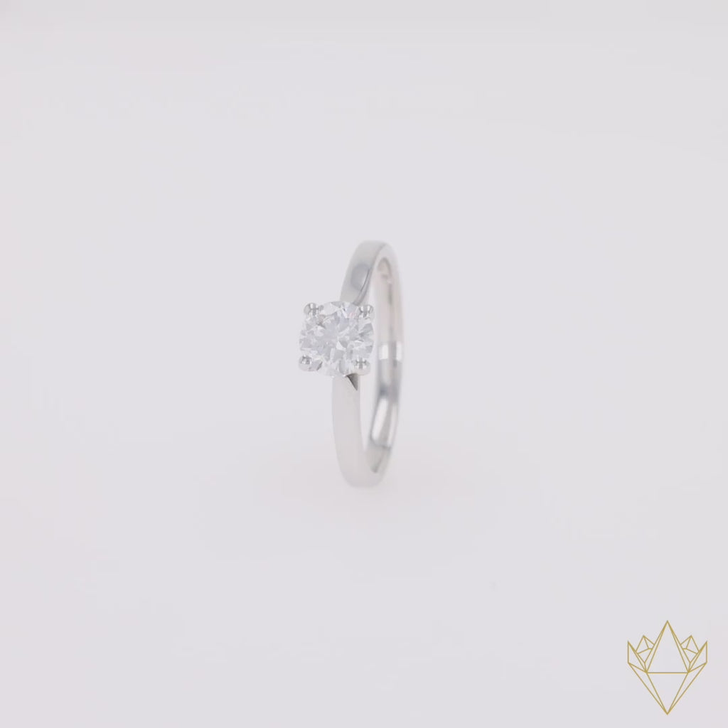 9ct White Gold 0.71ct Round Cut Lab Grown Diamond Solitaire Ring - 360 Video