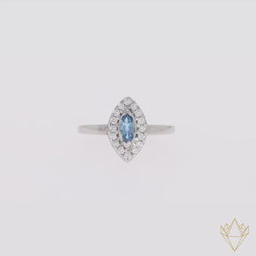 18ct White Gold Marquise Shaped Aquamarine & Diamond Cluster Ring - Video