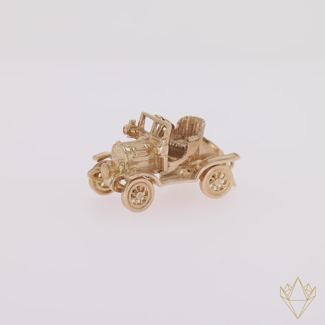 9ct Yellow Gold 1 Seat Open Tourer Car Charm - 360 Video