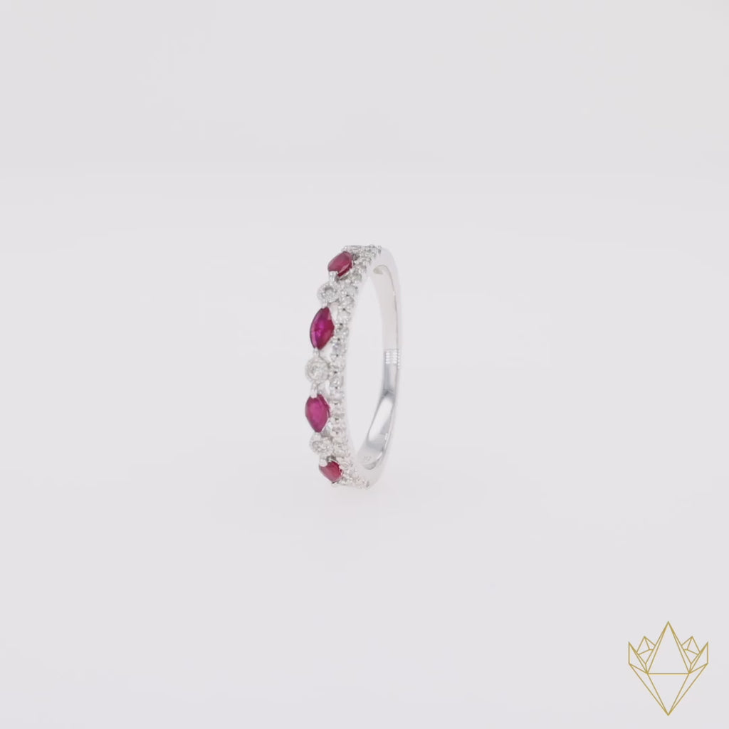 9ct White Gold Marquise Shaped Ruby & Diamond Ring - 360 Video