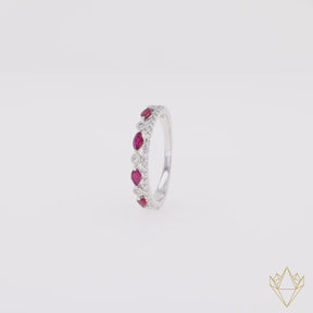 9ct White Gold Marquise Shaped Ruby & Diamond Ring - 360 Video