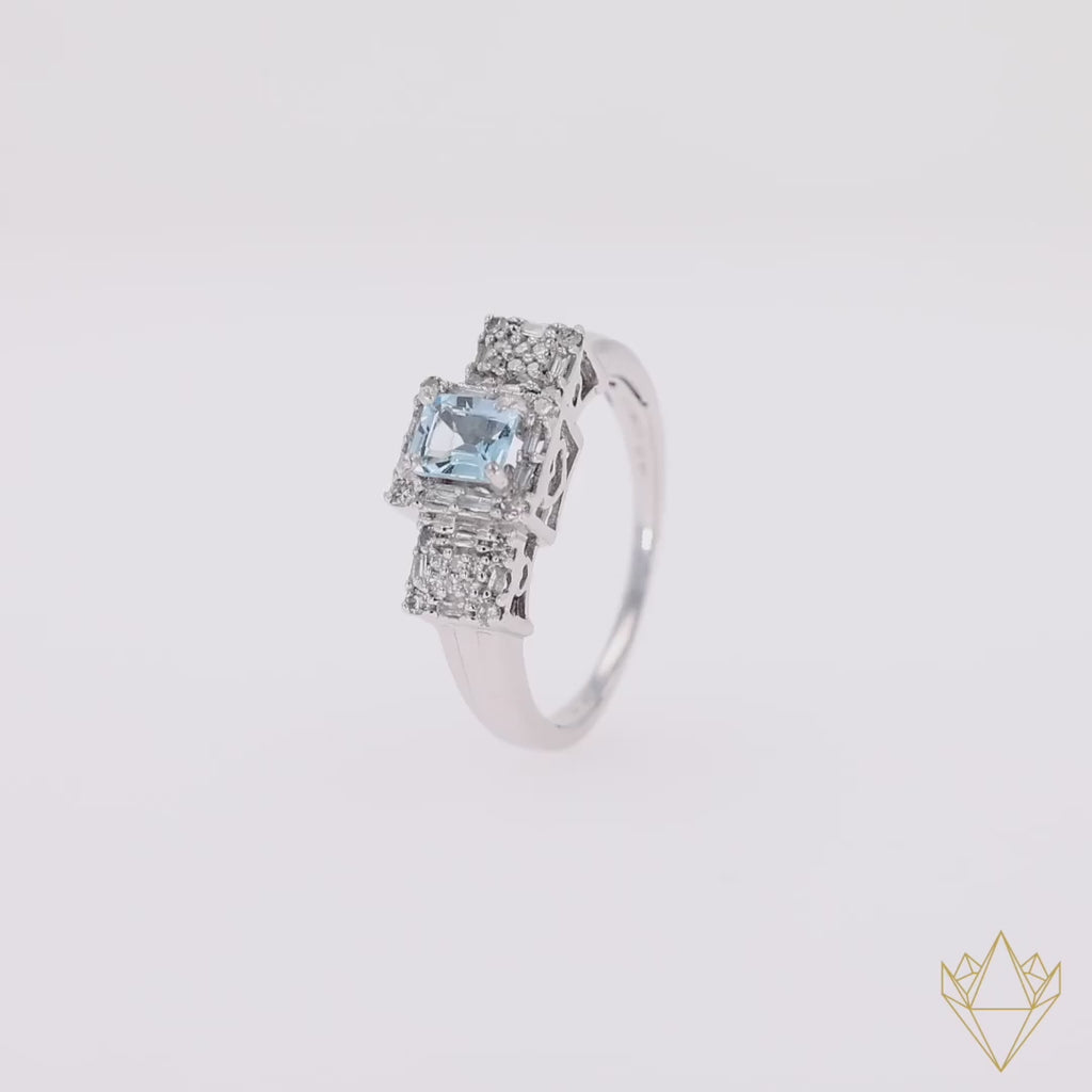 9ct White Gold "Le Coeur" Sky Blue Topaz & Diamond Ring - 360 Video