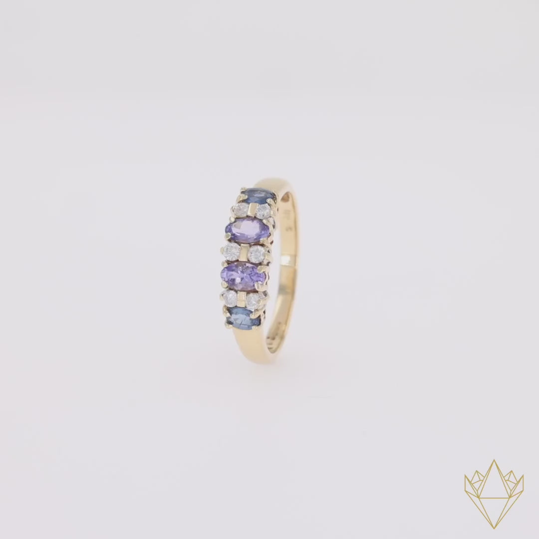 18ct Yellow Gold Tanzanite, Sapphire & Diamond Set Ring - 360 Video