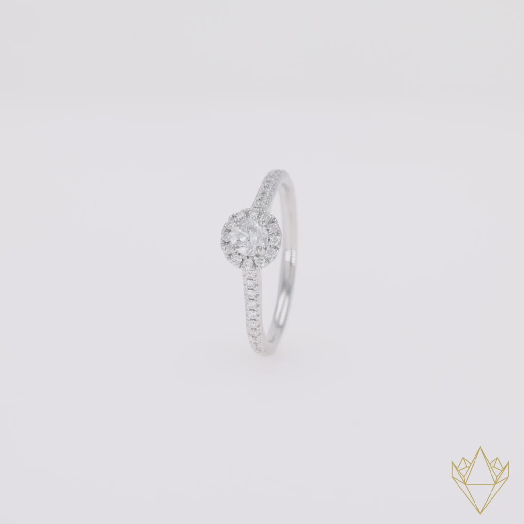 360 Video Platinum Round Shaped Diamond Halo & Shoulder 0.50ctw Ring