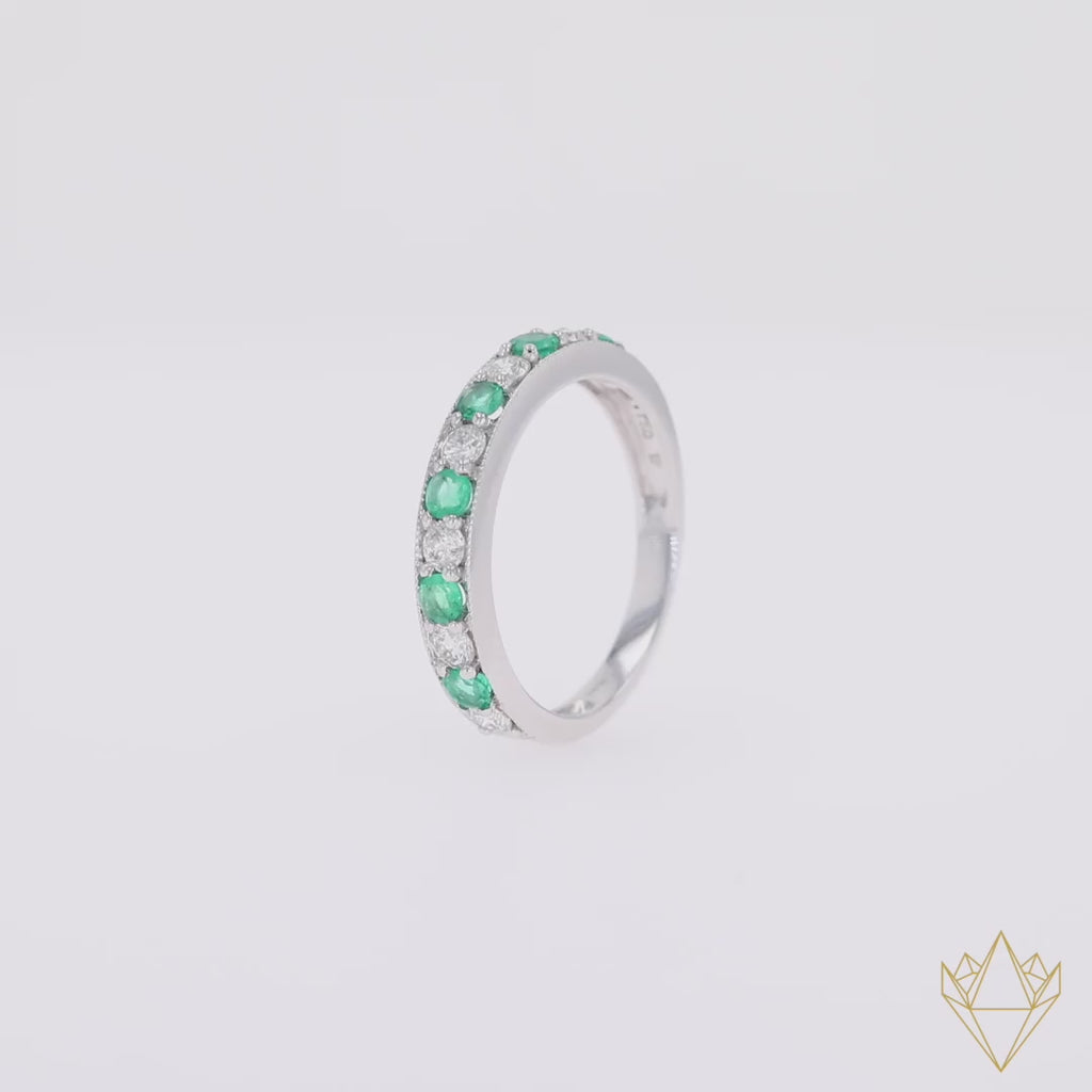 18ct White Gold 0.54cts Diamond & Emerald Mille-Grain Set Eternity Ring - 360 Video